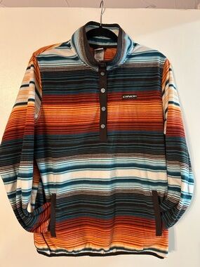 Cinch Striped Pullover in Orange, Teal, Black